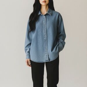 Forever 21 Denim Blue Button Down Shirt Oversized Fits S-M Frame